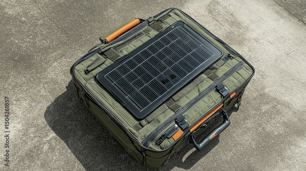 Folded solar briefcase panel ready for mobile power use Stock ...