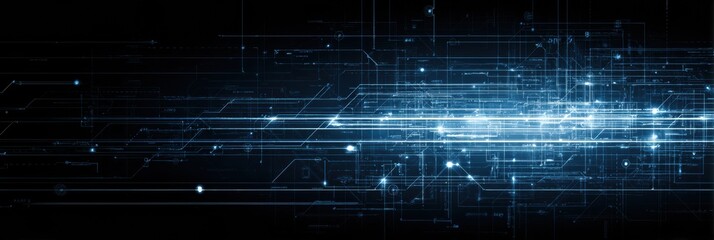 Fototapete - Blueprint Background Featuring Glowing Lines With a Cleared Zone Ideal for Design Elements and Overlays