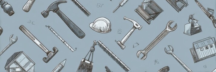 Poster - Icons Depicting Various Construction Tools on a Soft Background Suitable for Design Projects or Construction Themes