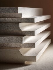 Aufkleber - Waterproof Gypsum Boards Stacked at an Angle With Gentle Lighting Highlighting Their Texture and Structure in a Neutral Setting