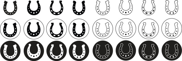 Horse shoe icon set. Horseshoe collection Luck symbol in flat and line style . Vector