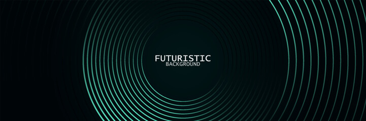 Poster - 3D green techno abstract background overlap layer on dark space with glowing circles lines decoration. Modern graphic design element future style concept for banner, flyer, card, or brochure cover