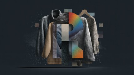 Aufkleber - Stylized Logo Featuring Clothing Textures in a Creative Design With a Modern Fade-Out Effect Emphasizing Fashion and Texture Details
