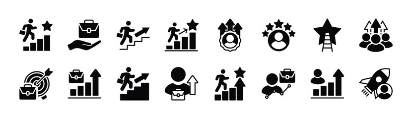 career growth icon set. contains grow, work, job, performance, gain, improvement chart, increase, de