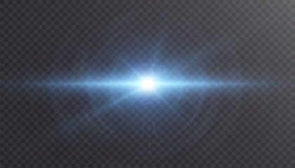 Fototapete - Bright radial explosion of light with blue glow and subtle lens flares on a dark background. Abstract lighting effect for sci-fi designs, space and game interfaces