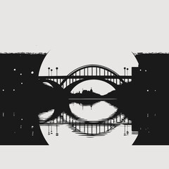 Wall Mural - silhouette bridge cityscape reflection water architecture urban skyline moon night scenery view