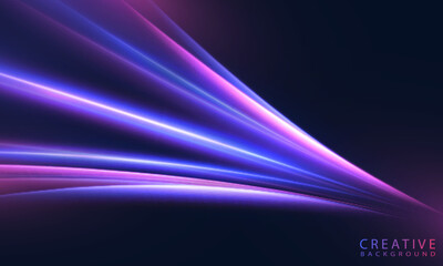 Poster - Abstract bright background of high-speed movement of light blue-violet lines on dark background. Vector illustration for technology banners, digital presentations or futuristic interfaces.