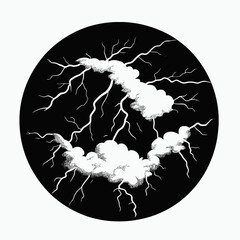 Wall Mural - lightning storm clouds black and white weather sky thunderbolt dramatic energy power nature illustra