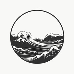 Wall Mural - ocean waves sea sky sun circle seascape nautical water nature coast marine graphic artistic design s