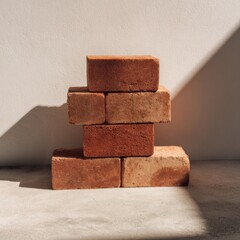Aufkleber - Stack of Red Bricks Casting Shadow on Clean Concrete Surface in a Well-Lit Environment
