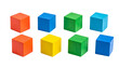 © TransPicHub - Eight colorful wooden cubes arranged in two rows.