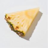 A slice of pineapple is cut in half, revealing its juicy, yellow flesh