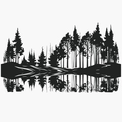 Wall Mural - silhouette forest trees reflection water nature landscape scenic tranquil peaceful outdoors black an