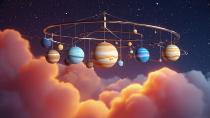 Wall Mural - A mobile of planets hanging from the heavens