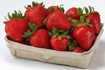 Poster - Fresh Strawberries in a Cardboard Container, Representing Healthy Eating and Summer Produce, Ideal for Food Bloggers and Recipe Developers : Generative AI