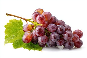 Poster - Fresh Red Grapes With Water Droplets on White Background, Symbolizing Healthy Eating and Natural Diet : Generative AI