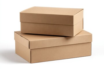 Aufkleber - Two Brown Cardboard Boxes Stacked on White Background, Representing Packaging and E-Commerce Logistics : Generative AI