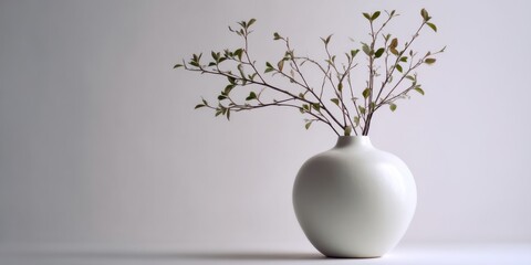 Poster - Minimalist Still Life of Branches in White Vase, Representing Serenity and Interior Design Trends, Ideal for Home Decor and Wellness Concepts : Generative AI