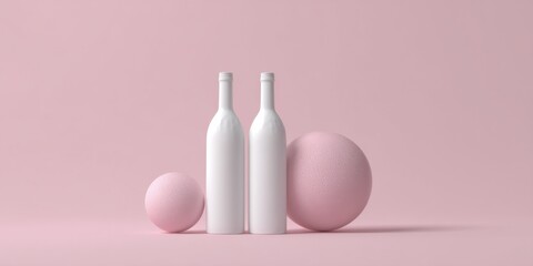 Aufkleber - Minimalist Still Life With Two White Bottles and Pink Spheres, Promoting Simplicity and Product Presentation : Generative AI