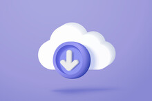 3d download multimedia file document from cloud management. download image and video content digital file. App with data transfer notification icon. 3d cloud storage icon vector render illustration