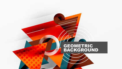 Aufkleber - Abstract geometric composition. Orange, teal, brown shapes overlap. Circular elements create dynamic visual effect. Modern design.