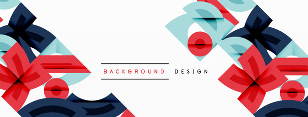 Aufkleber - Abstract geometric pattern. Red, blue, light blue shapes overlap white space. Modern design element for backgrounds, banners.