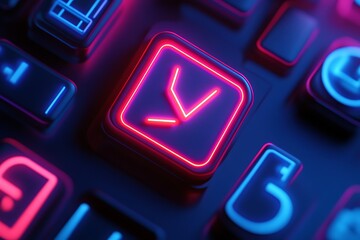 Wall Mural - Illuminated Neon Keyboard Keys: Futuristic Technology Interface, Abstract Design.