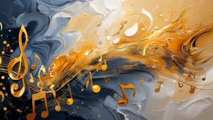Wall Mural - musical abstract art featuring golden swirls and notes