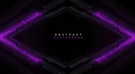 Wall Mural - abstract technology background with glowing purple lines and geometric shapes. dark digital futurist