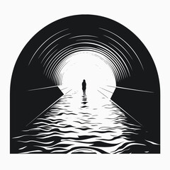 Wall Mural - silhouette tunnel light water dark monochrome abstract design art vector background illustration gra