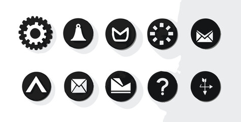 Array of shadowed blackcircle interface icons