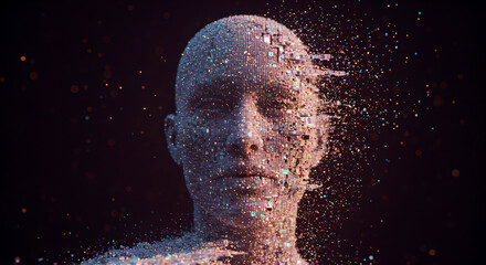Wall Mural - abstract human head made of particles disintegrating. concept of artificial intelligence (ai) and di