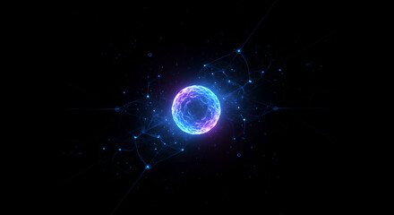 Wall Mural - digital abstract sphere with connected lines and nodes. concept of global network, data connection, 