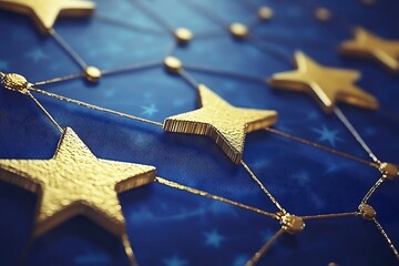 Wall Mural - gilded star network: interconnectedness on deep blue.