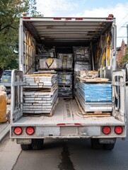 Poster - Truck Cab With Trailer Loaded With Construction Supplies Parked on City Street Ready for Delivery
