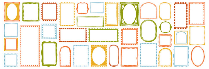 wavy wedding frame set, vector hand drawn geometric border, simple trendy doodle ornamental stamp. s