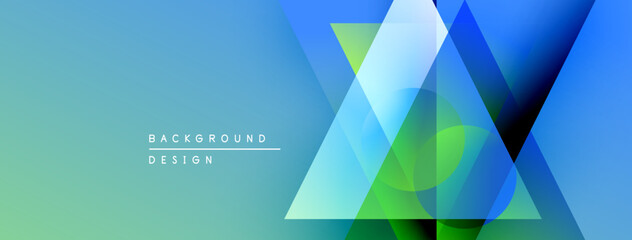 Poster - Abstract geometric background. Overlapping triangles create vibrant color gradients, modern design elements. Blue, green hues dominate composition.