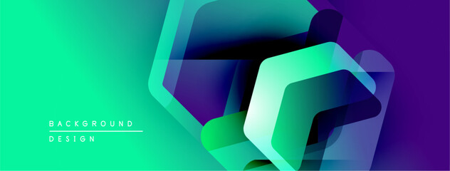 Leinwandbilder - Abstract geometric shapes overlap, creating vibrant gradient effect. Turquoise, purple hues dominate design. Modern background texture.