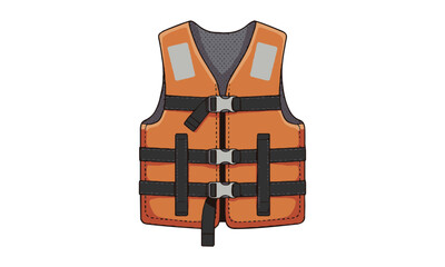 a realistic yet clean vector illustration of an orange life jacket with black, easily scalable and e