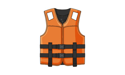 a realistic yet clean vector illustration of an orange life jacket with black, easily scalable and e