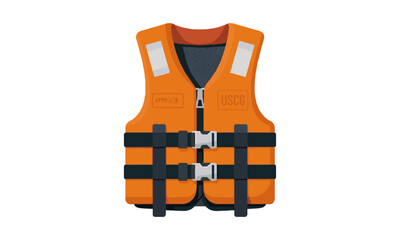 a realistic yet clean vector illustration of an orange life jacket with black, easily scalable and e