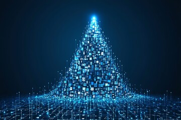 Wall Mural - data stream ascent: glowing blue digital information convergence.