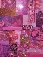 Poster - Y2K-style Pink Sticker Collage Featuring a Vibrant Mix of Sparkles and Textures in a Dazzling Arrangement