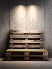 Aufkleber - Wooden Planks Stacked on a Pallet Under Neutral Light in an Industrial Space With an Empty Right Third