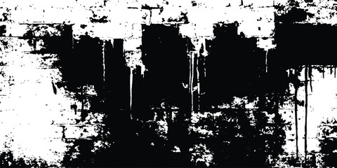 Poster - Black and white Old grungy brick wall texture background. Vector black and white brick wall grange texture. Texture of a brick wall with cracks and scratches which can be used as a background