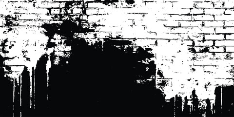 Poster - Vector brick wall grange texture. Brick wall background, black and white. Close-up bright vintage brick wall background. Brick texture with scratches and cracks