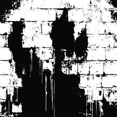 Poster - Vector brick wall grange texture. Brick wall background, black and white. Close-up bright vintage brick wall background. Brick texture with scratches and cracks