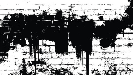 Poster - Vector brick wall grange texture. Brick wall background, black and white. Close-up bright vintage brick wall background. Brick texture with scratches and cracks