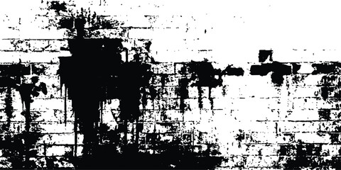 Poster - Vector brick wall grange texture. Brick wall background, black and white. Close-up bright vintage brick wall background. Brick texture with scratches and cracks