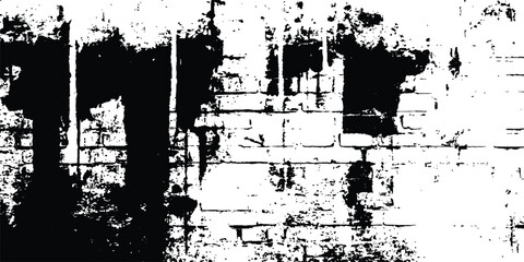 Poster - Vector brick wall grange texture. Brick wall background, black and white. Close-up bright vintage brick wall background. Brick texture with scratches and cracks